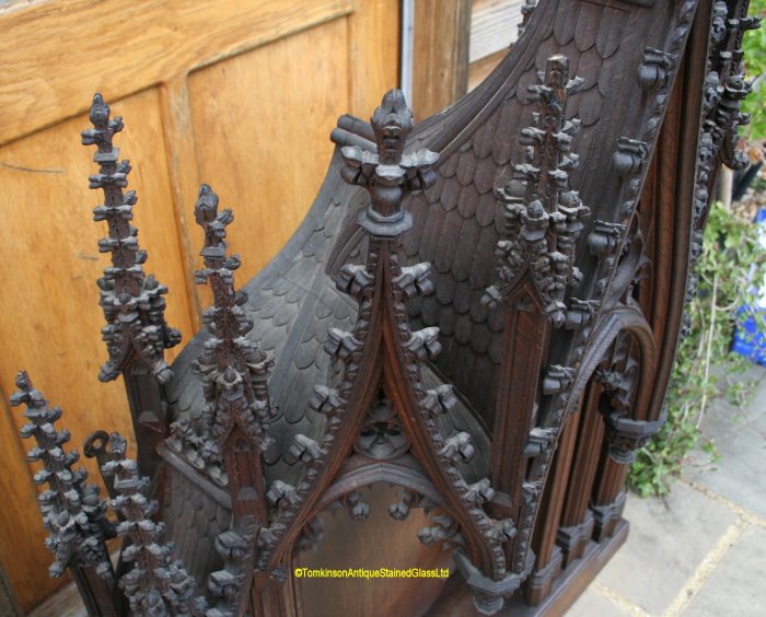 Ref: Ant117 - Antiques - Gothic Carved Oak Canopy Over-mantel - Image 7