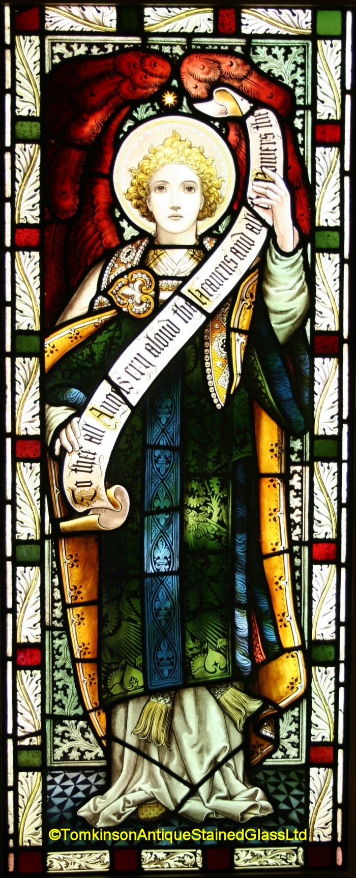 Ref: Rel366 - Antique Religious Church Stained Glass Window - Seraphim Angel - Image 2