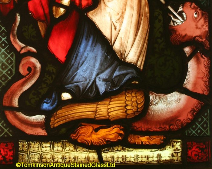 Ref: Ron504 - Roundel – Antique Stained Glass Roundels - St Michael and the Dragon - Image 4