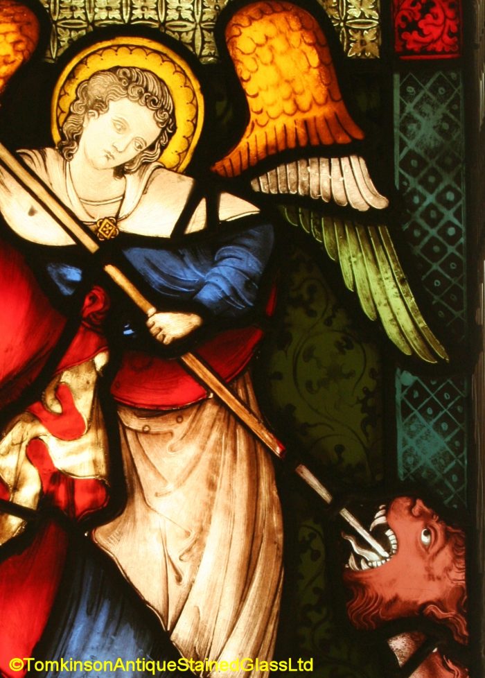 Ref: Ron504 - Roundel – Antique Stained Glass Roundels - St Michael and the Dragon - Image 5