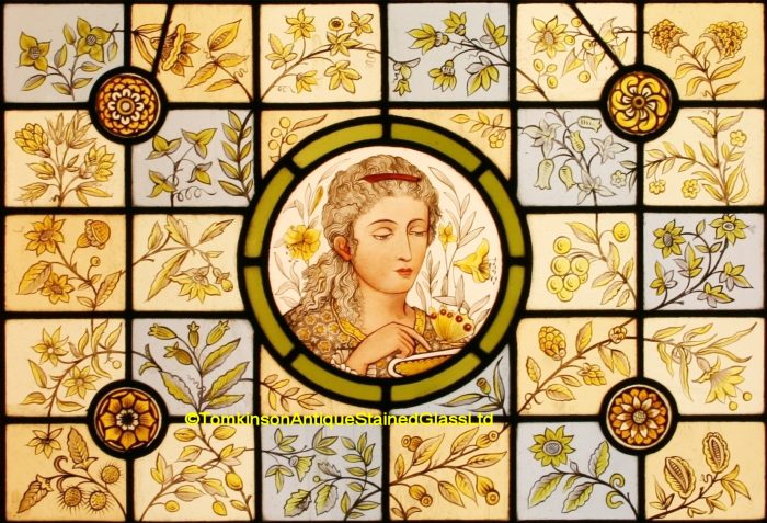 Ref: Vic611 - Victorian Stained Glass Window  -  Arts & Crafts Pre-Raphaelite Maiden - Image 3