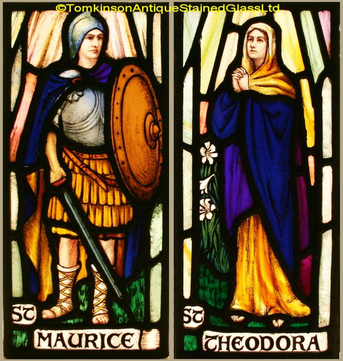 Ref: Ron508 - Roundel – Antique Stained Glass Panels - St Maurice & St Theodora - Image 2