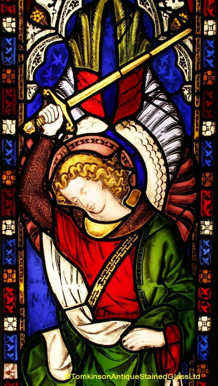 Ref: Rel375 - Antique Stained Glass Window - St Michael and the Dragon - Image 3