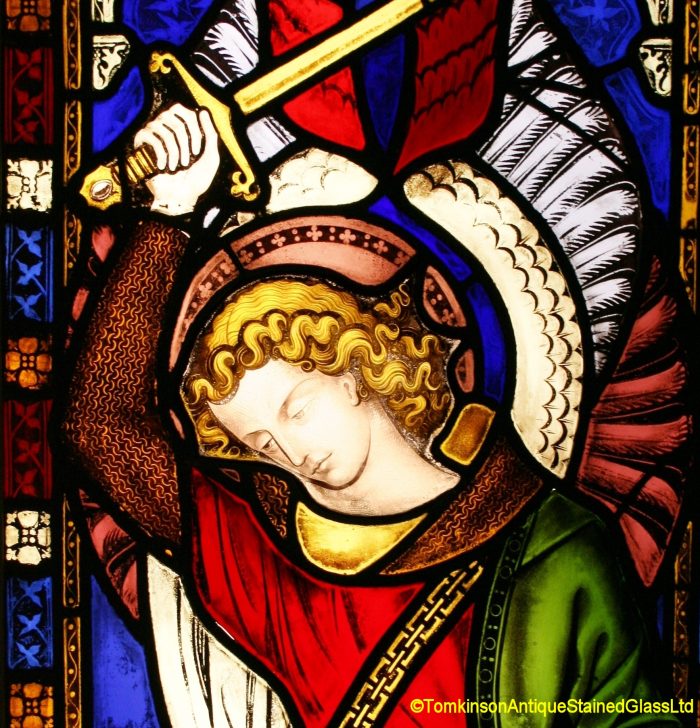 Ref: Rel375 - Antique Stained Glass Window - St Michael and the Dragon - Image 4