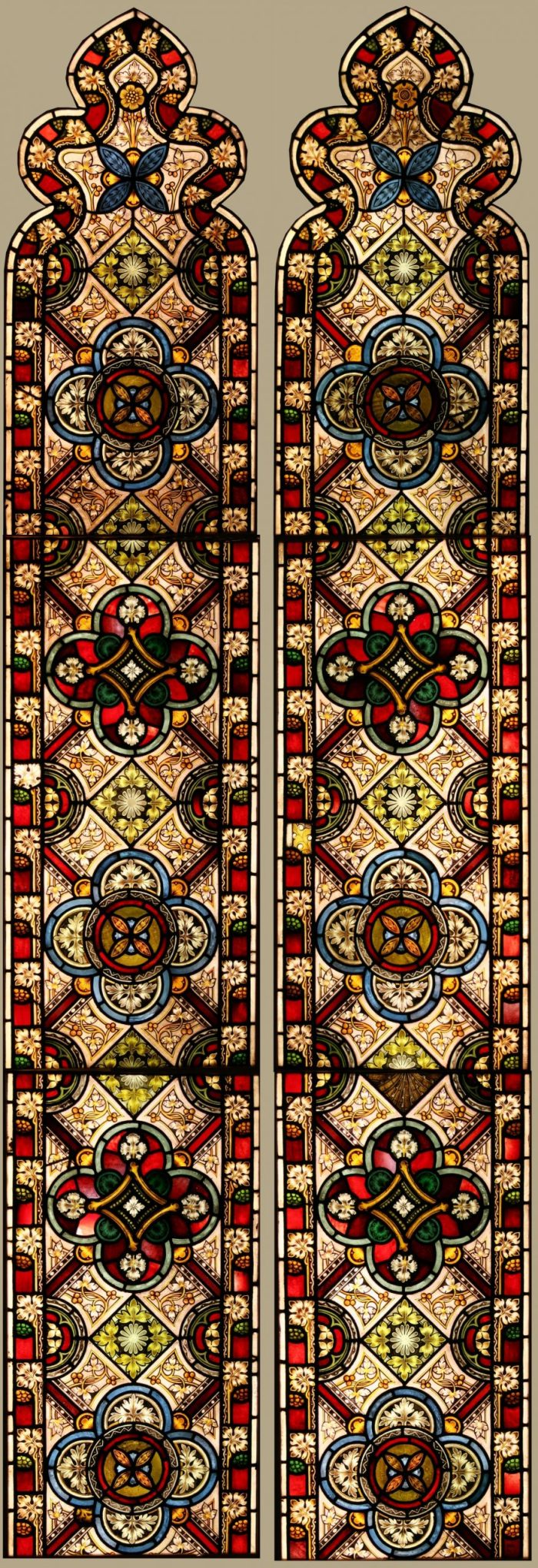 Pair Gothic Stained Glass Windows