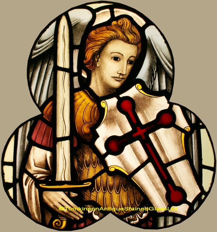 Ref: Ron516 - Roundel – Antique Stained Glass - St George & St Michael - Image 3
