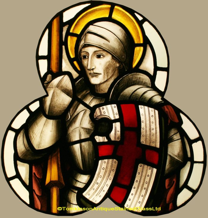 Ref: Ron516 - Roundel – Antique Stained Glass - St George & St Michael - Image 4