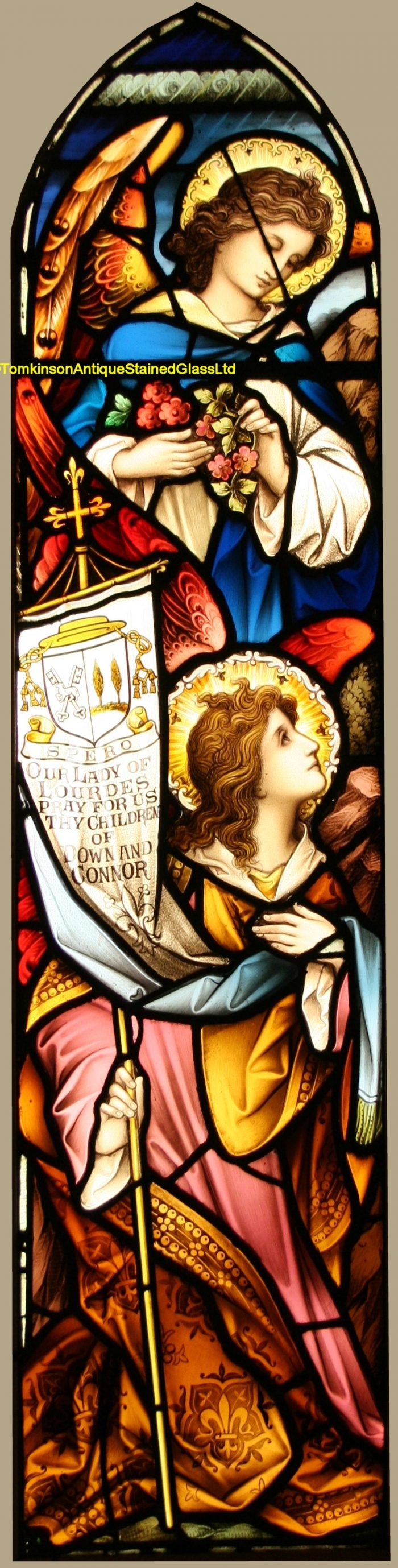 Ref: Rel387 - Antique Stained Glass Window - Angels - Image 2