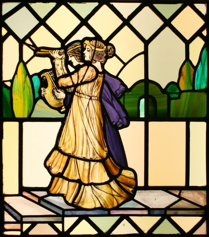 Ref: Ed365 - Antique Stained Glass Window - Lady Minstrels - Image 2
