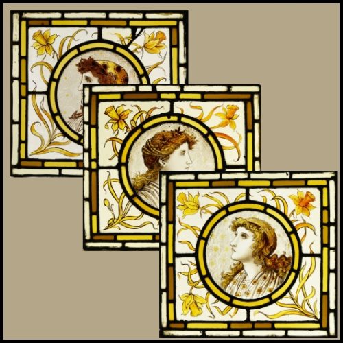 Ref: Vic674 - 3 Victorian Stained Glass Windows - Pre-Raphaelite Maidens