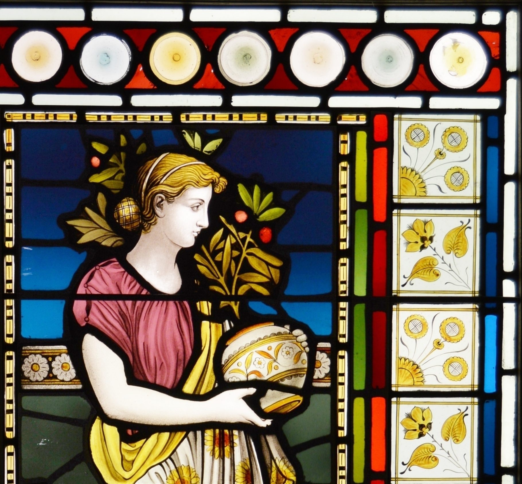 Ref: Vic676 - Victorian Stained Glass Window - Pre-Raphaelite Lady - Image 4